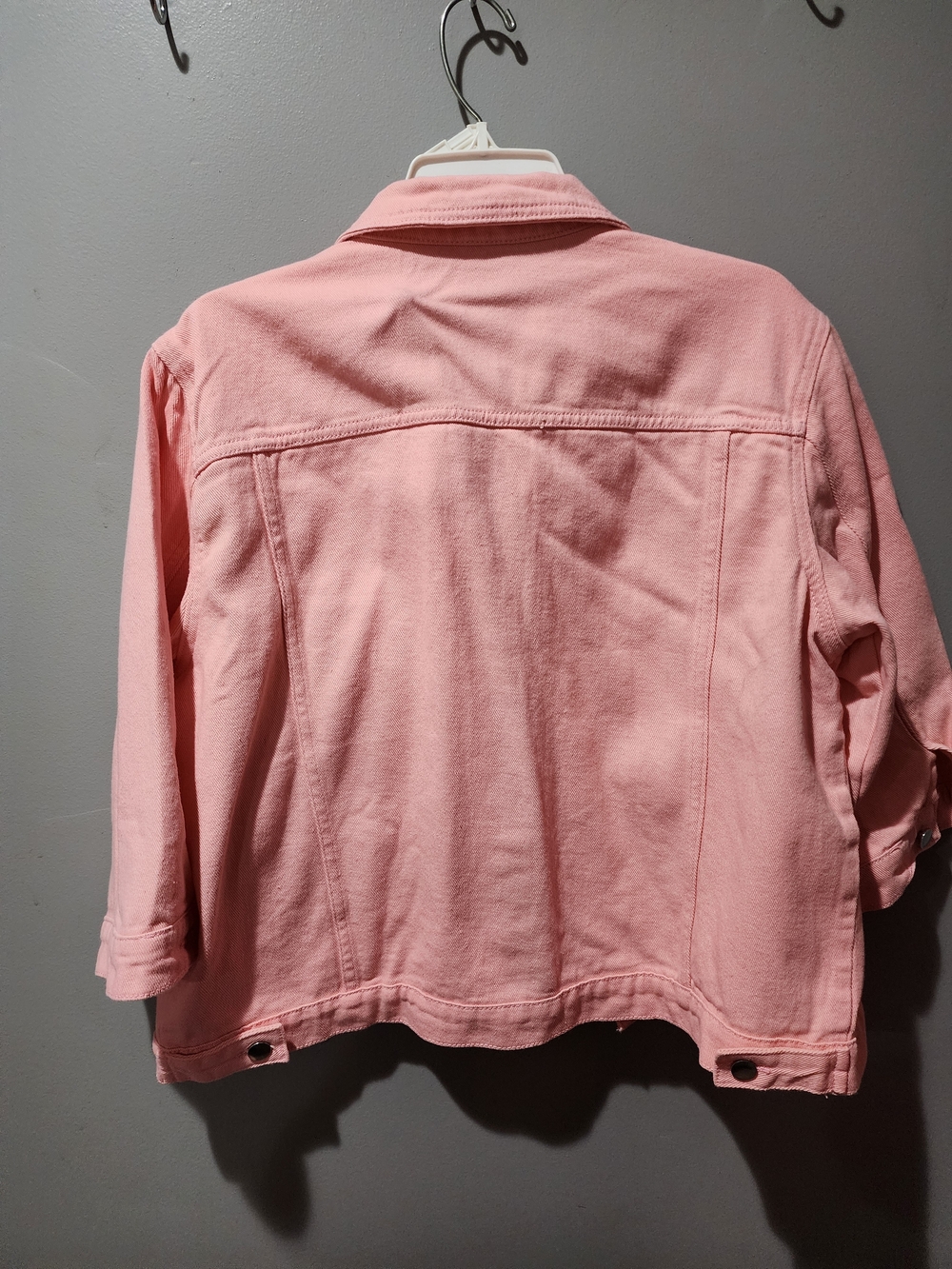 3/4 Sleeve Pink Denim Jacket Woth Pockets Button-Up - Picture 4 of 6